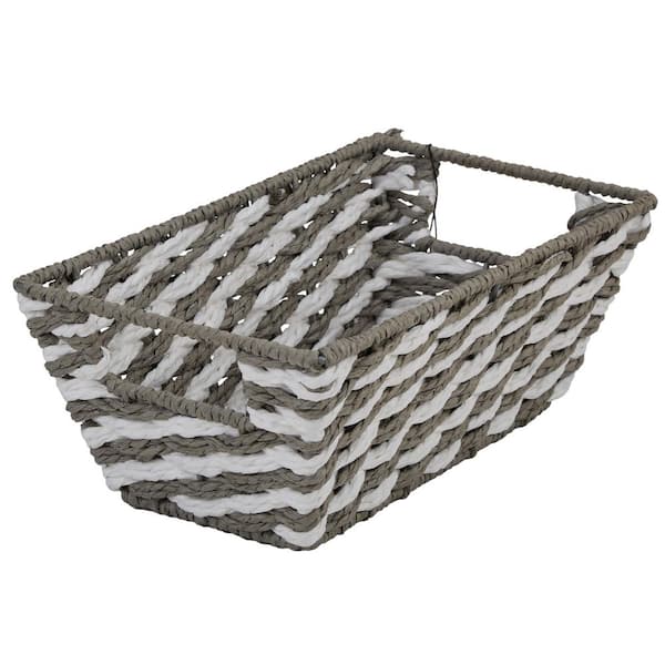 Small Striped Woven Basket Shelf Bin in Gray