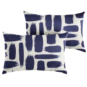Sorra Home Blue Graphic Rectangular Outdoor Knife Edge Lumbar Pillows (2-Pack)