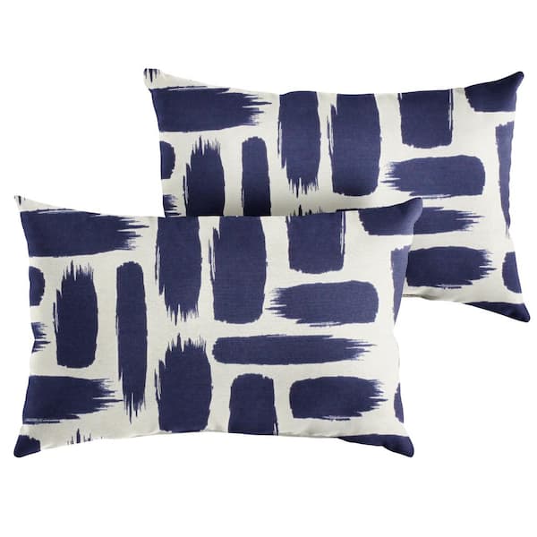 SORRA HOME Blue Graphic Rectangular Outdoor Knife Edge Lumbar Pillows (2-Pack)