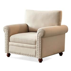Beige Polyester Arm Chair Living Room Sofa Single Seat Chair with Wood Leg Beige