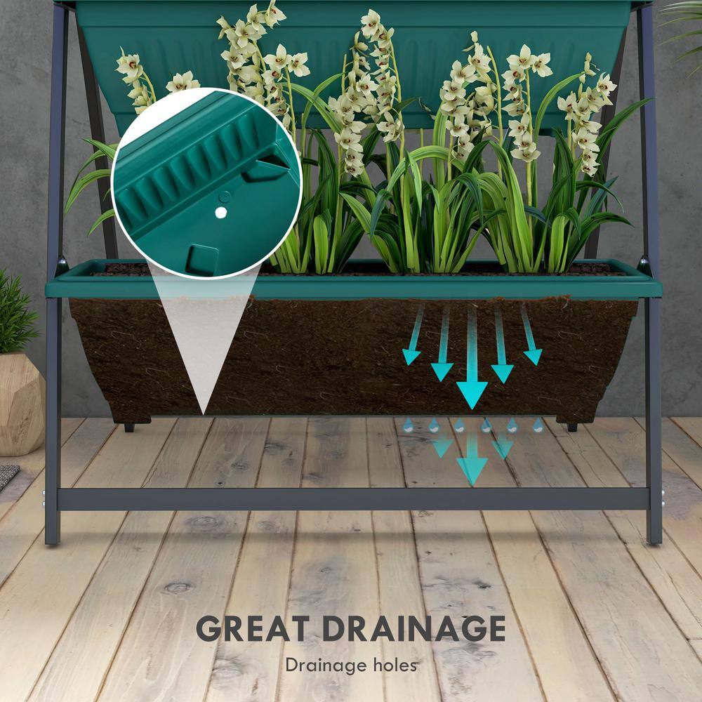 Green Plastic 4-Tier Vertical Garden Planter with Self-Draining Boxes