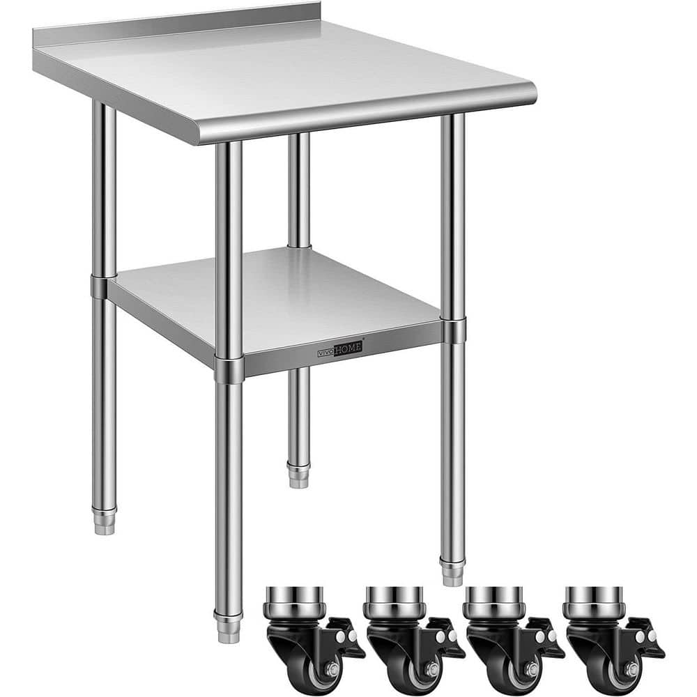 VIVOHOME 24 x 24 in. Stainless Steel Kitchen Utility Table with Backsplash and Wheels X002XOSS1P
