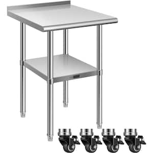 24 x 24 in. Stainless Steel Kitchen Utility Table with Backsplash and Wheels