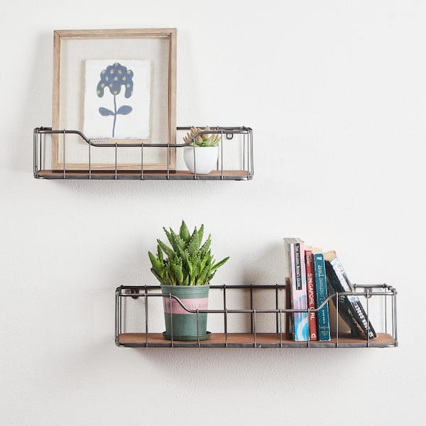 Glitzhome Rustic Farmhouse Metal Wooden, At Home Wall Shelves
