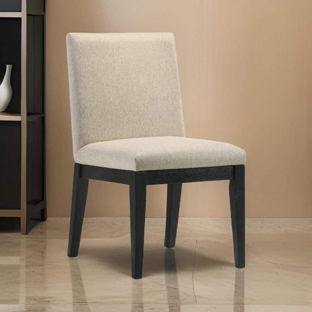 Benjara Beige and Black Fabric Wooden Frame Dining Chair (Set of 2 ...