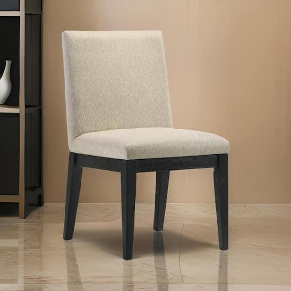 Beige and Black Fabric Wooden Frame Dining Chair (Set of 2)