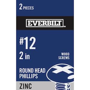 #12 x 2 in. Phillips Round Head Zinc Plated Wood Screw (2-Pack)