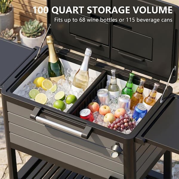 100 qt. Outdoor Cooler Cart Rolling Beverage Ice Chest with