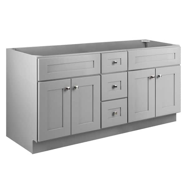Design House Brookings RTA Plywood 60 in. W x 21 in. D x 31.5 in. H 4-Door 3-Drawer Shaker Bath Vanity Cabinet without Top in Gray