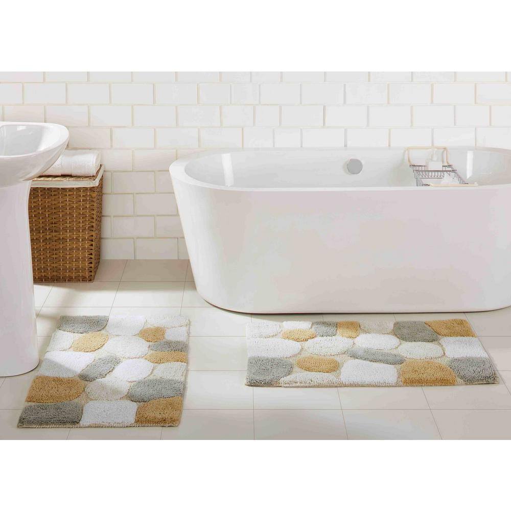 Pebble Pattern Cotton Bath Rug Set in Light Beige
