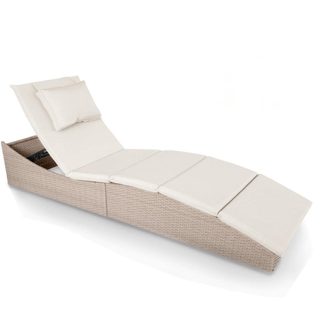 Adjustable Outdoor Pool Lounge Chair, Folding Wicker Lounge Chair, Fully Assembled With Grey Cushions And Cream Rattan price history on PriceWatchPro