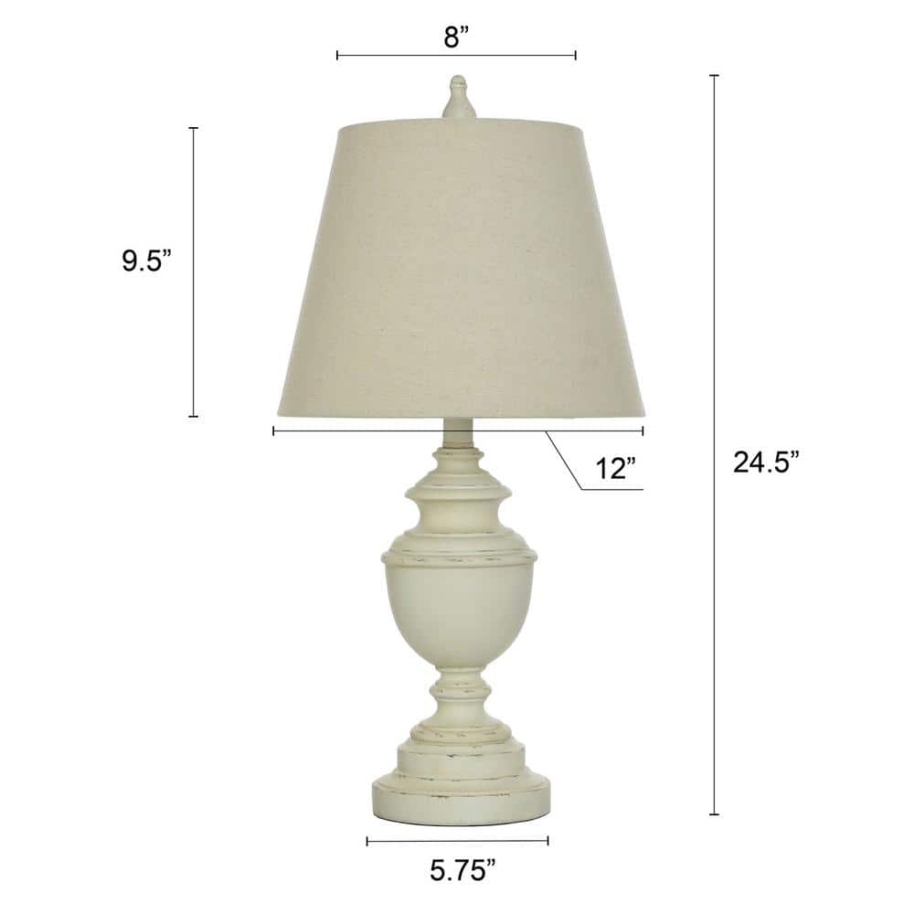 Distressed Cream Polyresin Table Lamp with Fabric Shade, 24" Height