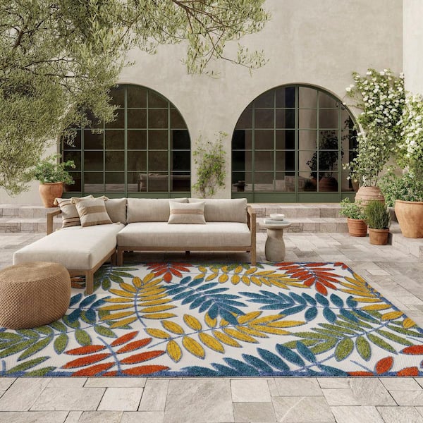 Aloha Ivory/Multi 9' x 12' Floral Modern Indoor/Outdoor Area Rug