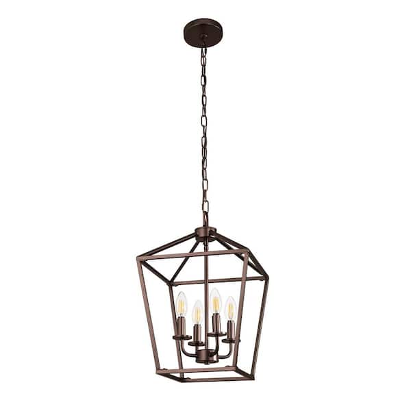 Briignite 8 in. 4-Light Oil Rubbed Bronze Geometric Cage Pendant Light, Modern Chandelier for Dining Room