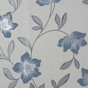 Larson Blue Floral Non-Pasted Vinyl Matte Wallpaper Sample