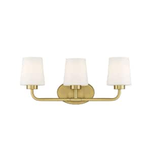 Capra 22 in. W x 9 in. H 3-Light Warm Brass Bathroom Vanity Light with Frosted Glass Shades