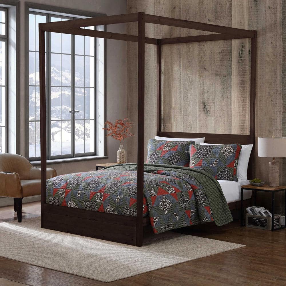 Twin Brown Cotton Reversible Patchwork Quilt Set