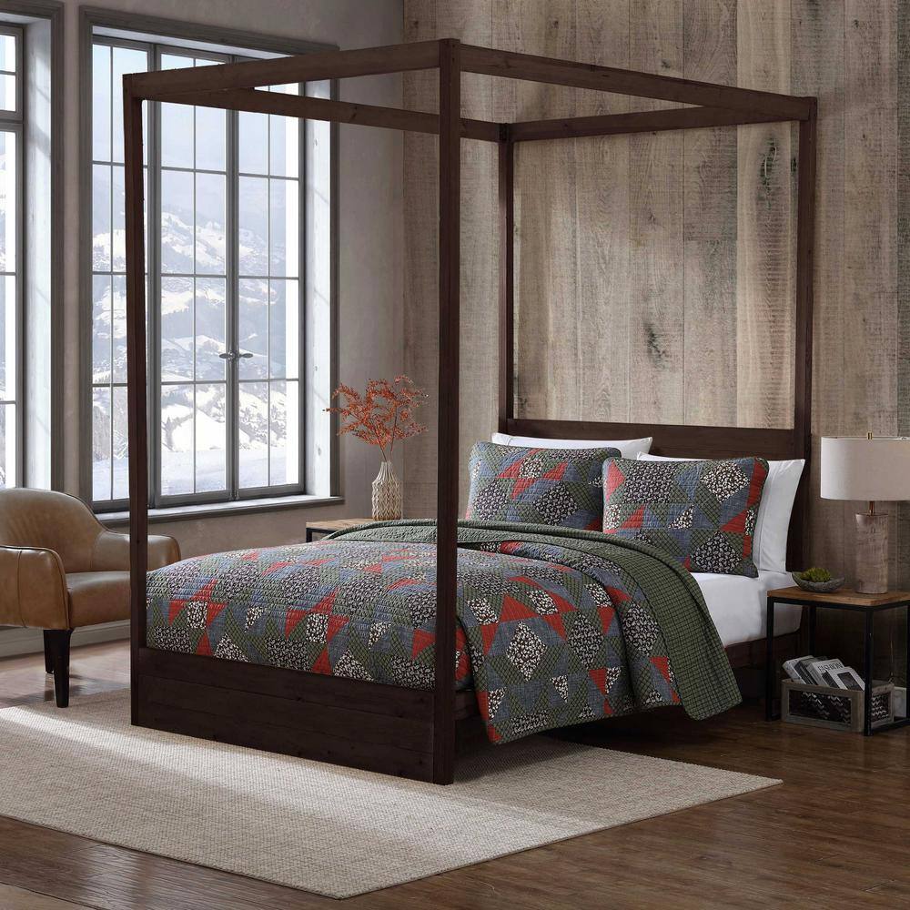 Full Patchwork Cotton Reversible Quilt Set in Brown