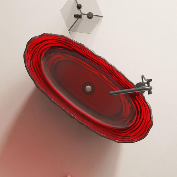 Vanity Art 69 in. x 30 in. Freestanding Oval Soaking Stone Resin Bathtub in Pure Resin Red with Polished Chrome Pop Up Drain