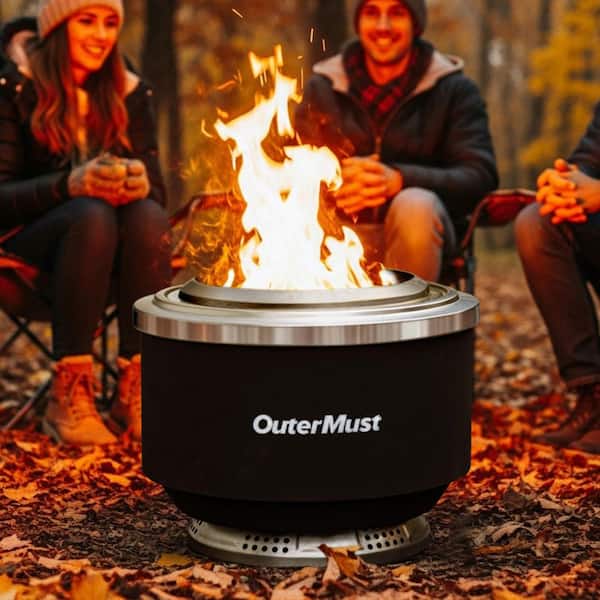 24 in. Stainless Steel Smokeless Wood-Burning Fire Pit with Protective Insulation Stand and Ash Pan for 5-7 Persons