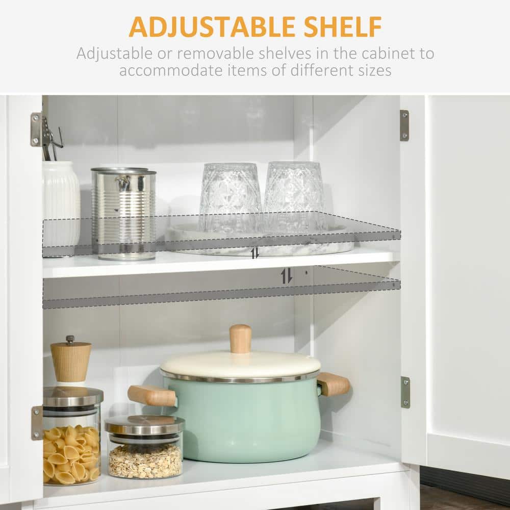 White 63" Freestanding Kitchen Pantry with Glass Doors