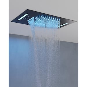 31-Spray LED 23L X 15W in. and 10 in. Ceiling Mount Fixed Shower Head with handheld with Music in Matte black