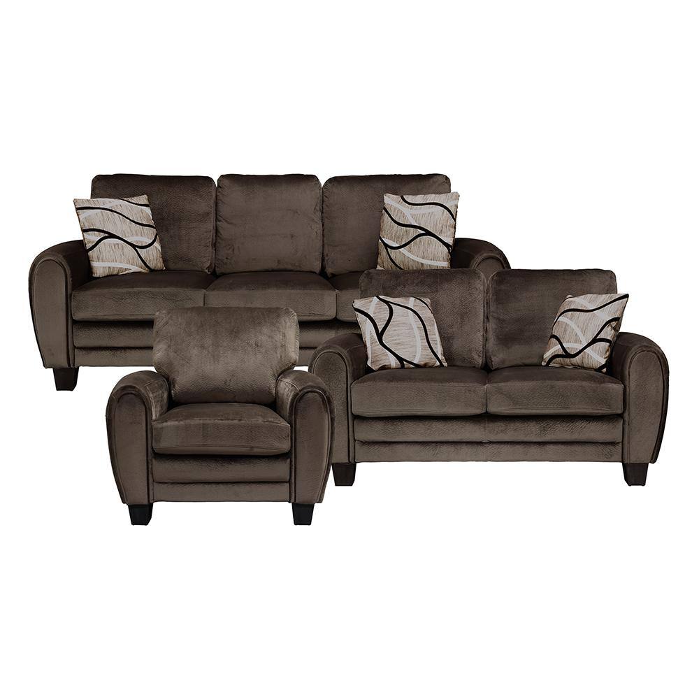 Viggo 85 in. W Round Arm Microfiber Rectangle 3-Piece Living Room Sofa Set 