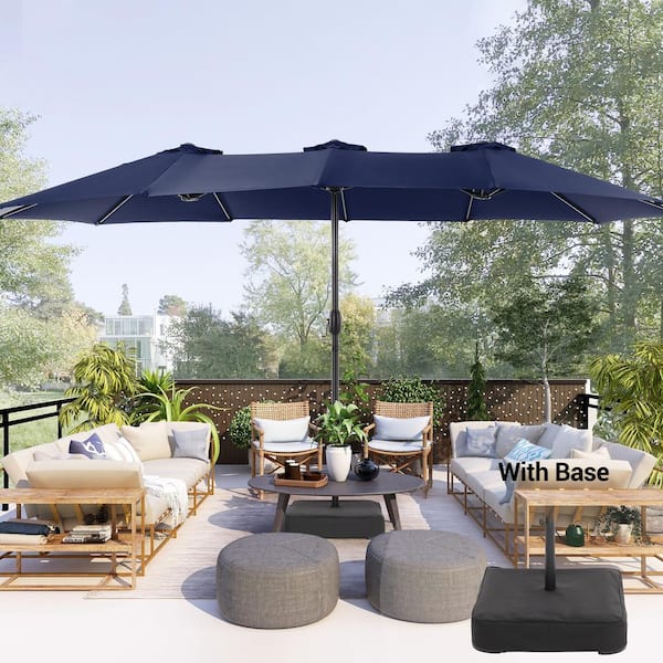15 ft. x 9 ft.Outdoor Double-Sided Umbrella Patio Market Umbrella with Crank and Base in Navy Blue