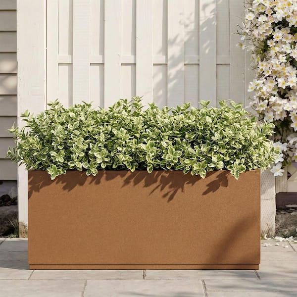 TUYOHW Tall 16 in. Metal Planter Box-Brown Rectangle Outdoor Plant Pot
