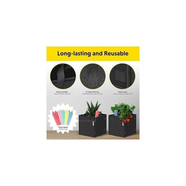 Flynama 5 Pack 5 Gal. Square Thick Fabric Grow Bags with Handles
