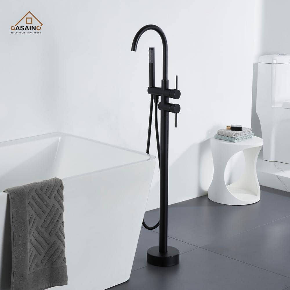 Matte Black Freestanding Tub Faucet with Hand Shower