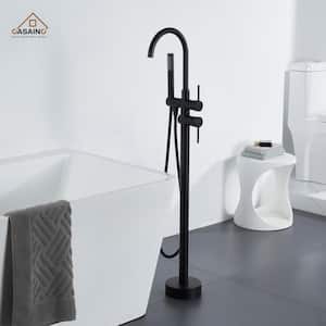 2-Handle Residentail Freestanding Bathtub Faucet with Hand Shower, Matte Black