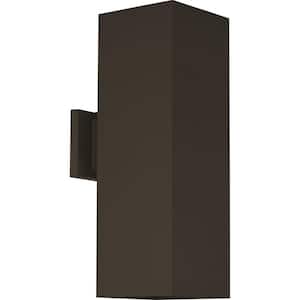 Coastal 6 in. Antique Bronze Outdoor Square Cast Aluminum Modern Up-Down Cylinder Wall Lantern with Top Lens