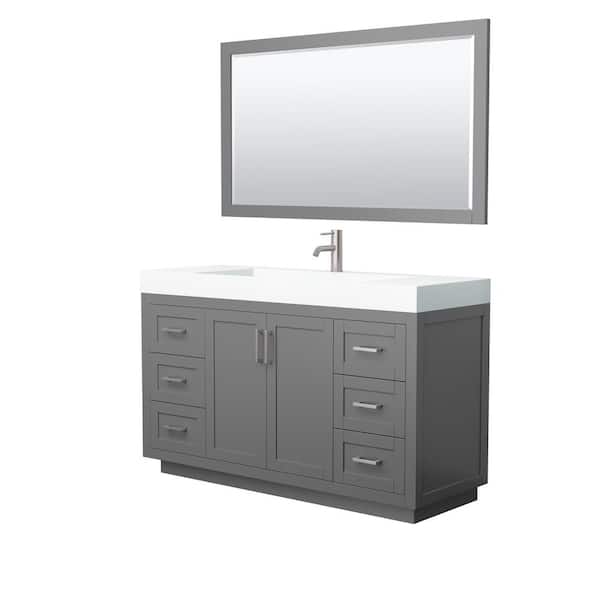 Wyndham Collection Miranda 59.5 in. W Single Bath Vanity in Dark Gray with Solid Surface Vanity Top in White with White Basin and Mirror