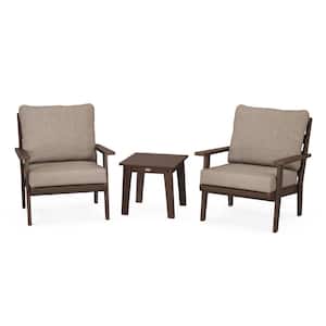 Grant Park Mahogany 3-Piece Deep Seating Set with Spiced Burlap Cushions