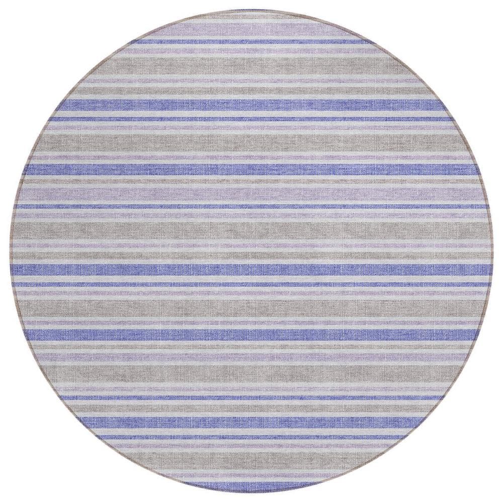 Ivory Blue and Gray 8 ft. Round Woven Striped Polyester Round Indoor/Outdoor Area Rug price history on PriceWatchPro