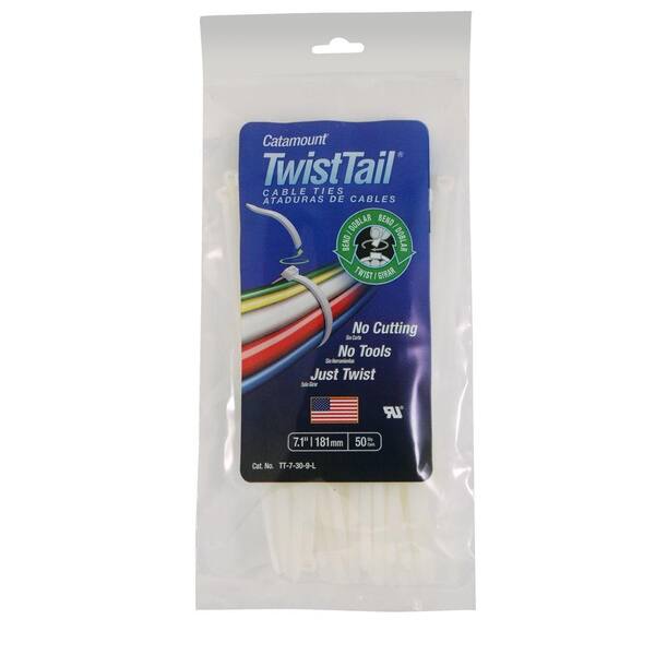 Catamount 7 in. 30 lb. Twisttail Cable Tie - White (50-Pack)