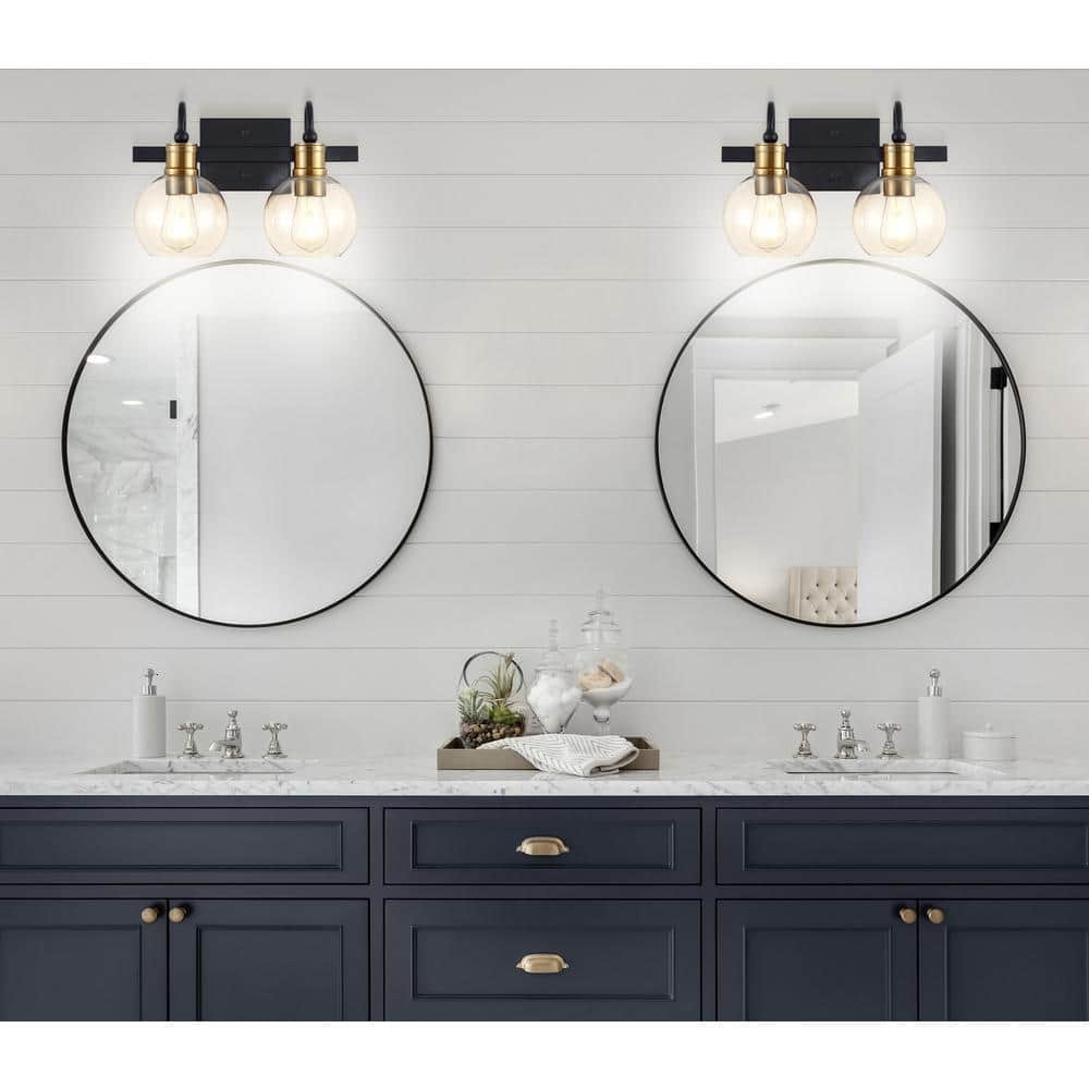 Marais 14.5" Black and Brass Iron Bathroom Vanity Light