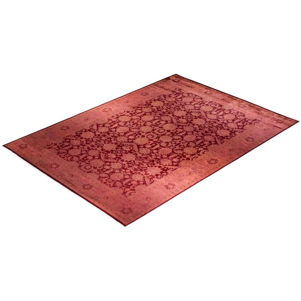 Contemporary Red 10 ft. x 14 ft. Hand Knotted Overdyed Area Rug