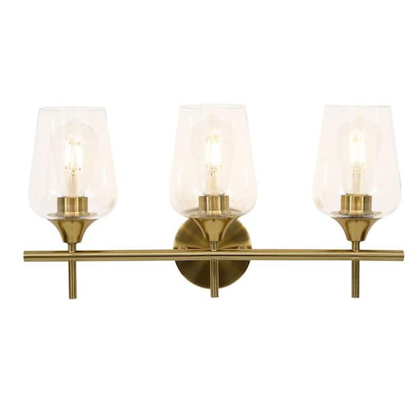 OUKANING 3-Light Gold Modern Wall Sconce Bathroom Light with Clear Glass Shade