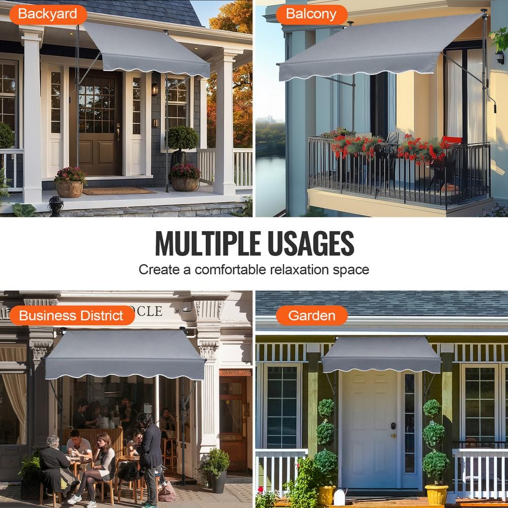 Gray Retractable Patio Awning with Manual Crank, 59" x 47"