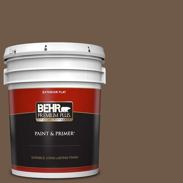 BEHR PREMIUM PLUS 5 gal. #N230-7 Rustic Tobacco Flat Exterior Paint & Primer