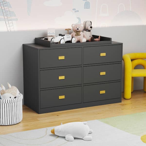 FUFU&GAGA Blue 6-Drawer Double Kid Dresser Nursery Dresser Storage