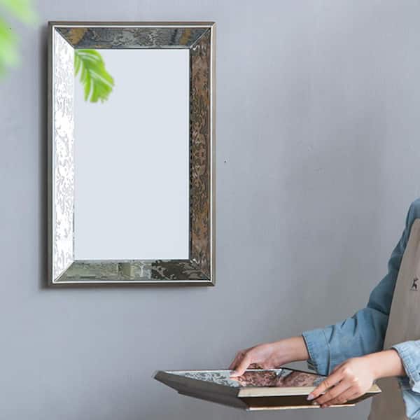 Blisstyle Silver 12 in. W x 20 in. H Bohemian Rectangle MDF Framed Mirror Wall Mirror Wall Decor Mirror