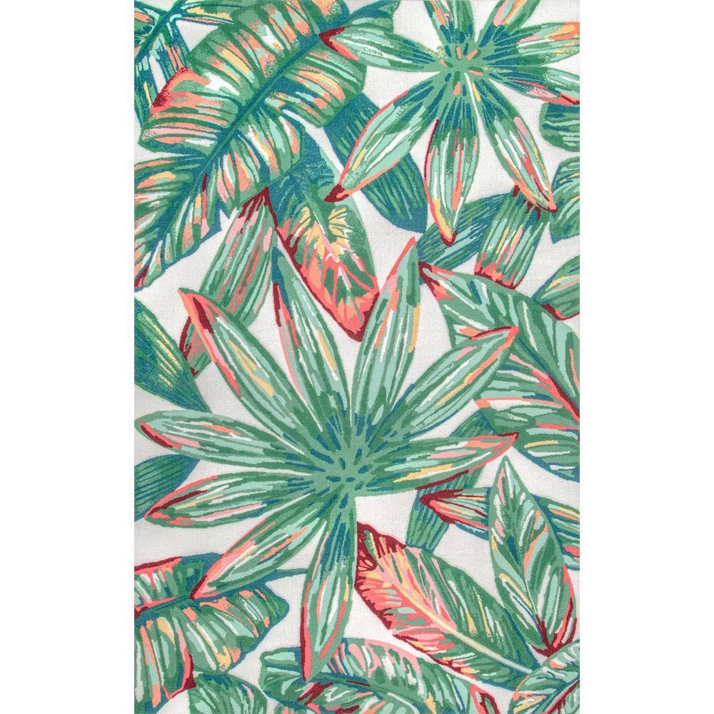 Lindsey Green and Red Floral Synthetic 3' x 5' Indoor/Outdoor Rug