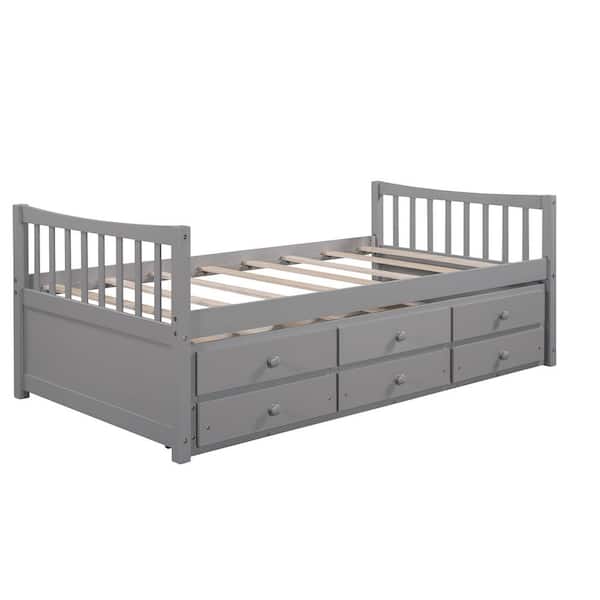 SUNRINX Gray Twin Daybed with Trundle and Drawers