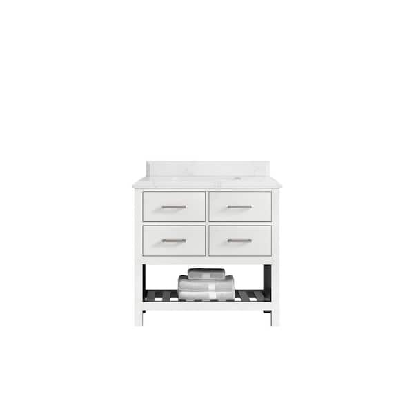 Willow Collections Parker 36 in. Single Sink Freestanding White Bath Vanity with Calacatta Laza Qt. Top Unassembled