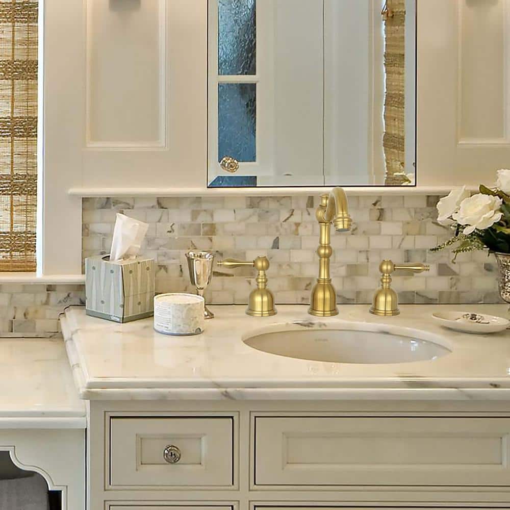 Brushed Gold Brass Widespread Two-Handle Bathroom Faucet