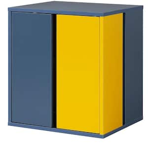 Yello & Blue 2 Shelves 17.7 in. W Nightstand with LED and Glass Shelves