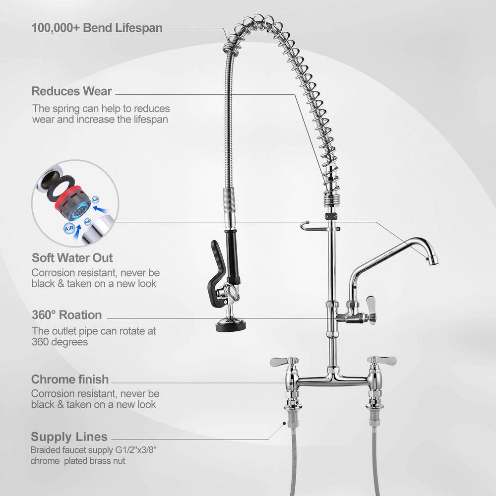 Commercial Chrome Triple Handle Pull Down Kitchen Faucet with Pre-Rinse Sprayer
